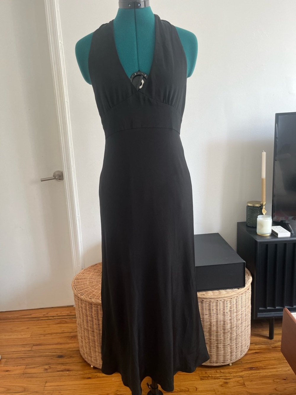 Vintage Silk Black Halter Dress - Classic Evening Silhouette